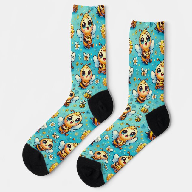 Chaussette 🐝✨ Abeilles de dessin animé mignonnes, cadeau quo (Gauche)