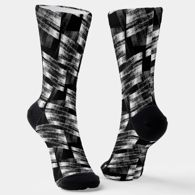 Chaussette Abstraction grunge noir et blanc. (Angulaire)