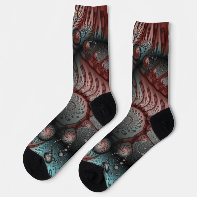 Chaussette Abstrait Fantaisie Vive Art Fractal Brun Bleu (Gauche)