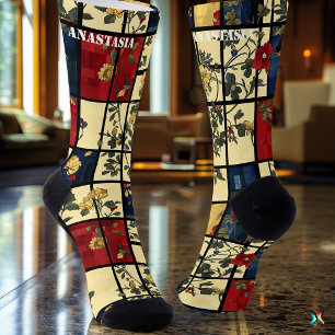 Chaussette Abstrait floral avec motif géométrique vintage