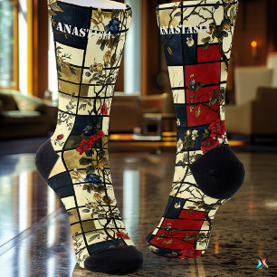 Chaussette Abstrait floral élégant avec motif géométrique