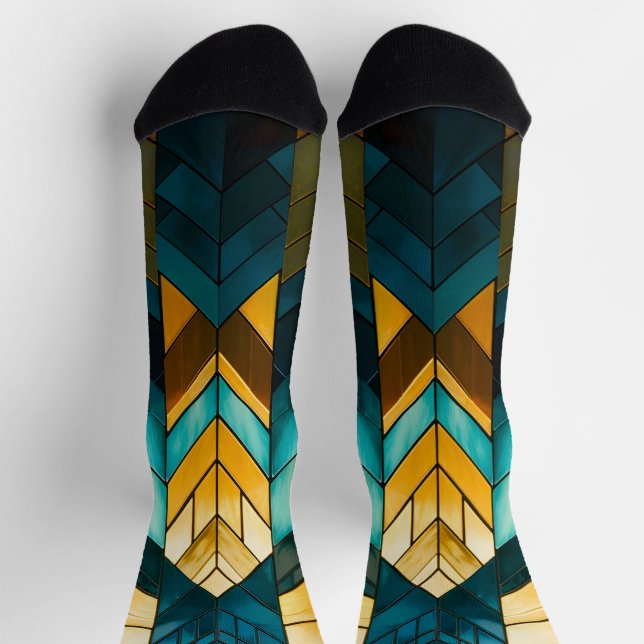 Chaussette Abstrait Géométrique Moderne Élégant Or Sarcelle (Haut)