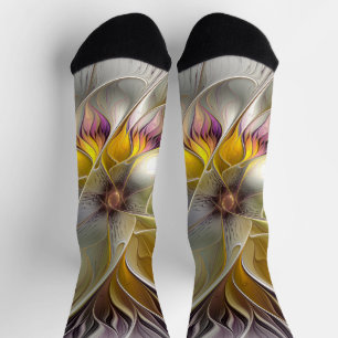 Chaussette Abstrait Imaginaire coloré Fleur moderne Fractal