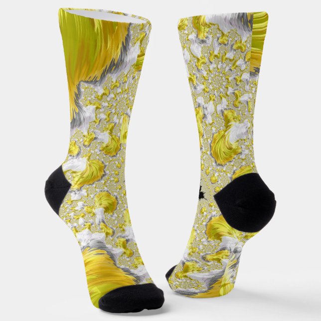 Chaussette Abstrait jaune doré symétrique fractal (Angulaire)