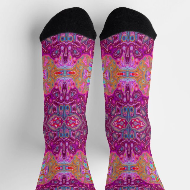 Chaussette Abstrait Magenta Pink, Bleu et Rouge Motif Super (Haut)
