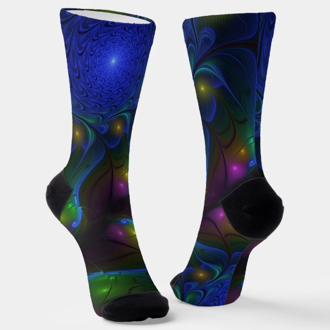 Chaussette Abstrait Moderne Trippy Fractal Lumineux Coloré (Angulaire)