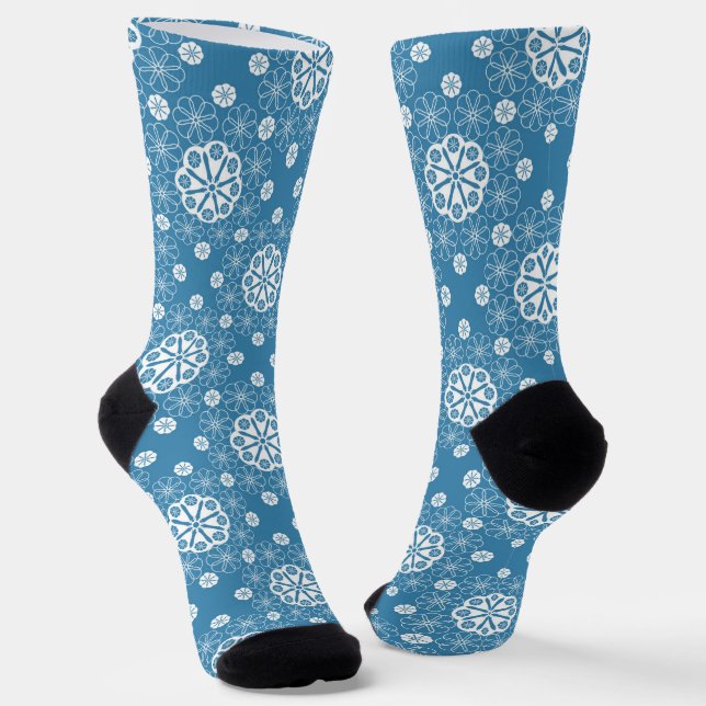Chaussette Abstrait motif floral ouvert en col bleu clair (Angulaire)