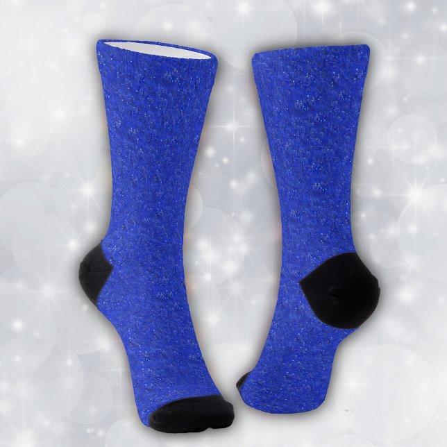 Chaussette Abstrait Motif Vibrant Bleu profond Specks blancs (Vibrant deep blue with faxu glittery white specks on crew socks.)