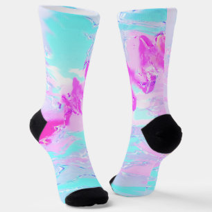 Chaussette Abstrait rose et bleu ondulé