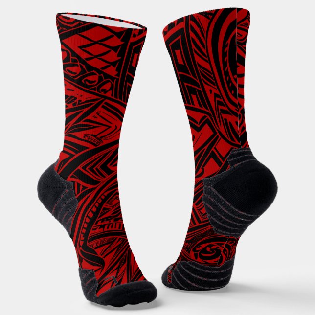 Chaussette Abstrait Tribal Noir Et Rouge (Angulaire)