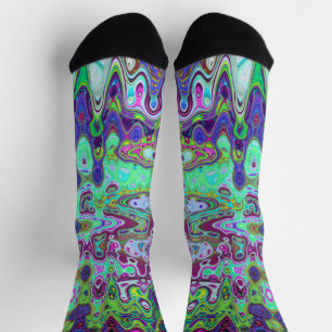 Chaussette Abstrait Vert et Violet Mosaïque Ondulée Rétro