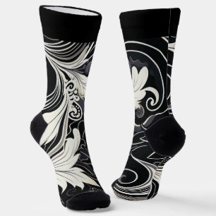 Chaussette Abstraite impression florale noire et blanche