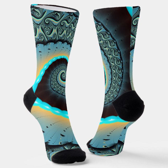 Chaussette Abstraite spirale d'art fractal bleu turquoise ora (Angulaire)