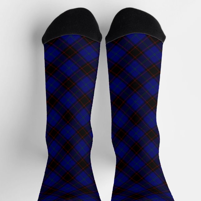Chaussette Accueil tartan bleu noir plaid (Haut)