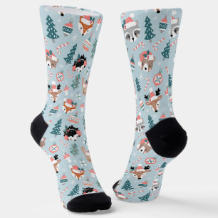 Chaussette Adorable Bois Noël Animal Visages Motif