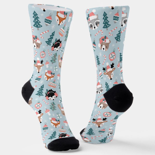 Chaussette Adorable Bois Noël Animal Visages Motif (Angulaire)