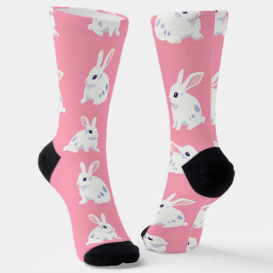 Chaussette Adorable lapin blanc réaliste, Motif rose