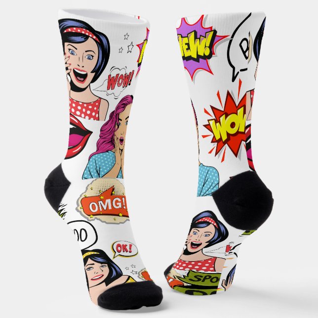 Chaussette Adorable pop art surpris femmes OMG White (Angulaire)