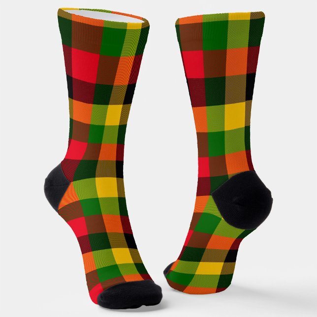 Chaussette  African Rasta Reggae Colours Plaid Pattern Design (Créateur téléchargé)
