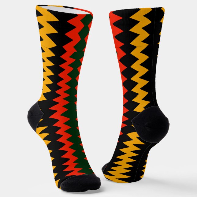 Chaussette Afro Pop Rouge Noir Or Et Vert Tribal (Angulaire)