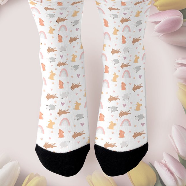 Chaussette Agneau de lapin mignon Chaussettes Monogrammes Mot (Cute Bunny Lamb Easter Pattern Monogram Socks)