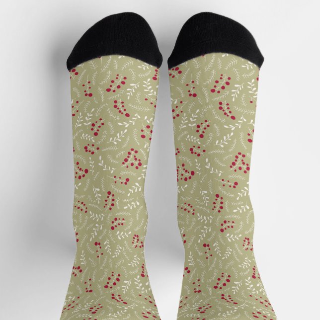 Chaussette Agritourisme sauge vert rustique feuillage motif m (Haut)