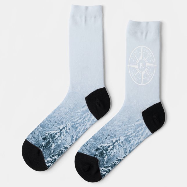 Chaussette Aiguille de compas monogramme forêt d'épinette d'h (Gauche)