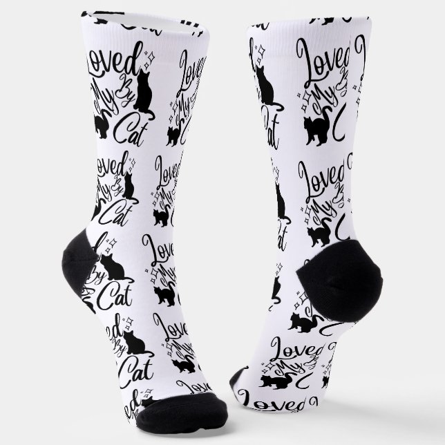 Chaussette Aimé par mon chat à motifs blancs (Angulaire)