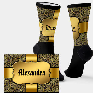 Chaussette Ajouter Nom, Bouclier d'or sur ruban d'or et look 