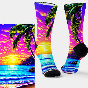 Chaussette Ajouter Nom, Coucher de soleil stylisé sur la plag