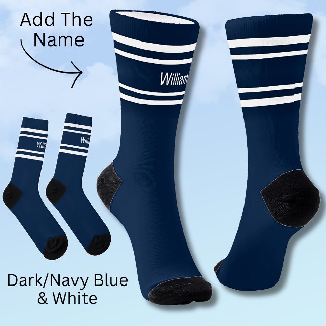 Chaussette Ajouter un nom Blancs sur Bleu foncé (Créateur téléchargé)