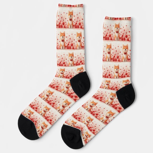 Chaussette Akita avec des Roses - Saint-Valentin  (Gauche)