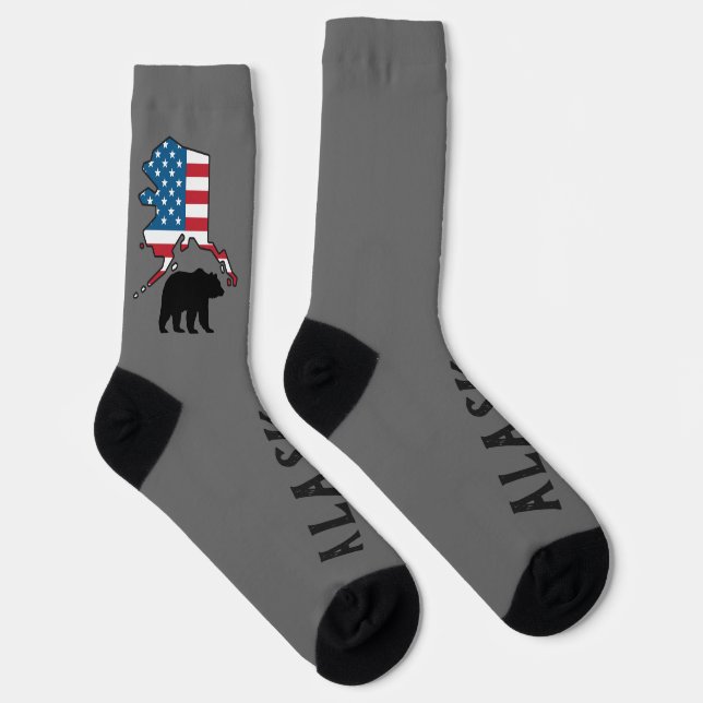 Chaussette Alaska et silhouette d'ours, drapeau américain (Droite)
