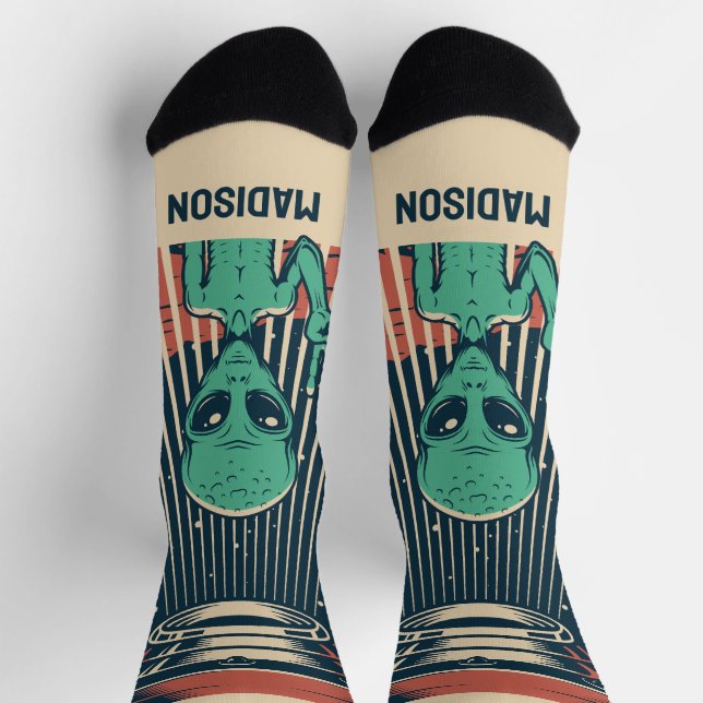 Chaussette Alien UFO de nom personnalisé (Haut)