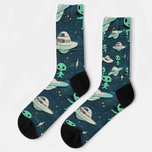 Chaussette Aliens et OVNI découpés en papier (Gauche)