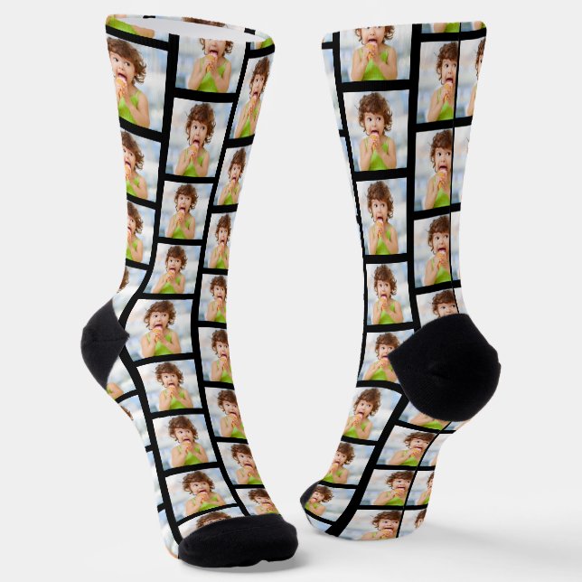 Chaussette All Over One Photo Collage Cute Pattern Black (Angulaire)