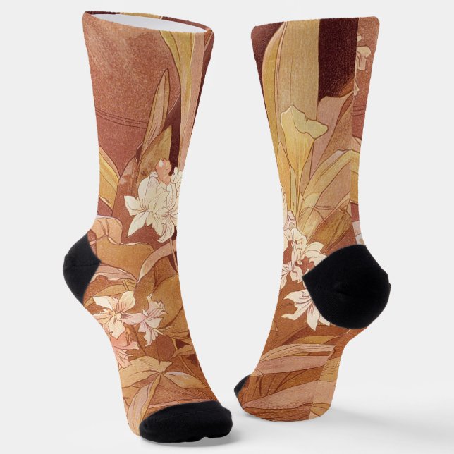 Chaussette Alphonse Mucha Art Nouveau Détail floral (Angulaire)