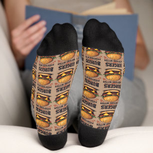 Chaussette Amateur de Burger Rétro Typographie Vintage Art Al