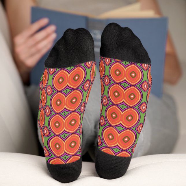 Chaussette Ambiance Milieu De Siècle Orange Et Vert Clair  (Fond)