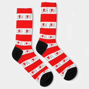 CHAUSSETTE AMOUR DE LA SAINT-VALENTIN À RAYURES ROUGES ET BLA