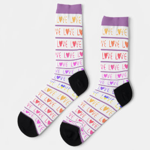 CHAUSSETTE AMOUR DE LA SAINT-VALENTIN À RAYURES VIOLET ET BLA