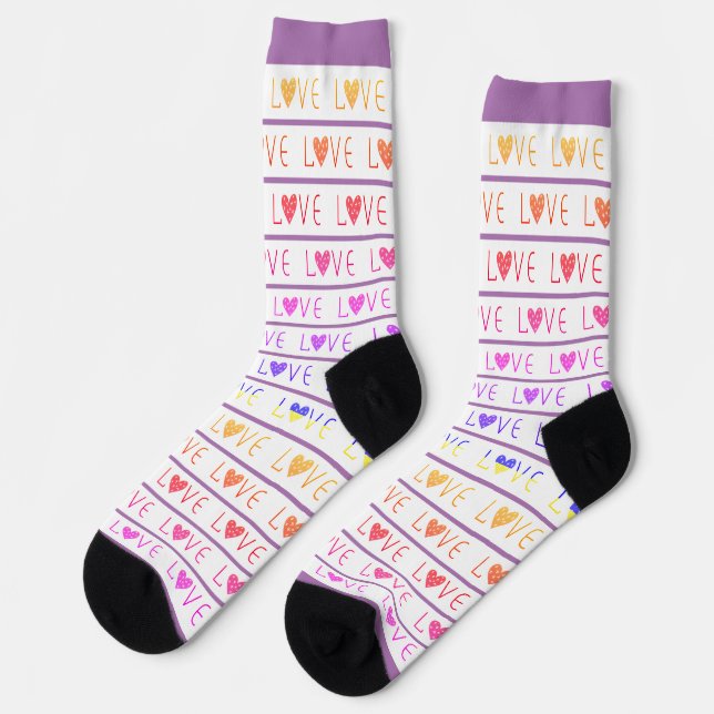 CHAUSSETTE AMOUR DE LA SAINT-VALENTIN À RAYURES VIOLET ET BLA (Gauche)