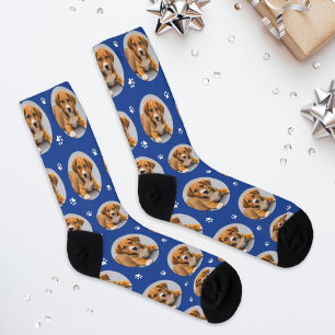 Chaussette Amusant bleu royal photo de chien personnalisée em