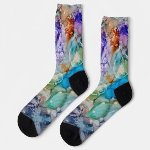 Chaussette Amusant Coloré Bleu, Sarcelle, Violet Art Abstrait