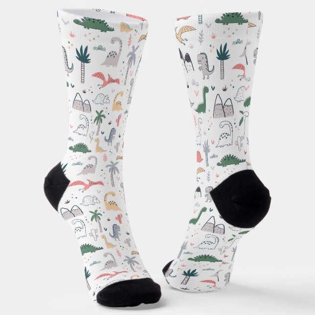 Chaussette Amusant Pastel Dinosaur Motif de scène (Angulaire)