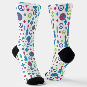 Chaussette Amusant Rétro Années 70 Paix Amour & Musique Color