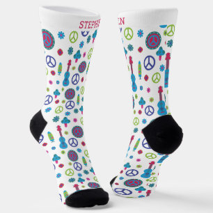 Chaussette Amusant Rétro Années 70 Paix Amour & Musique Perso