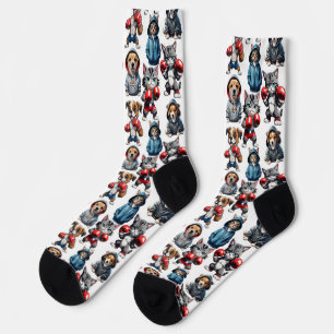 Chaussette Amusante Boxe Chat Chien Motif Design