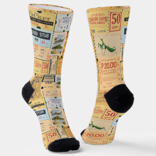 Chaussette Ancien journal et billets de cinéma Vintage modern