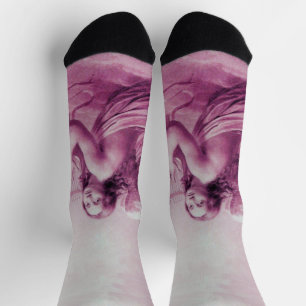 Chaussette ANGE JOUE LA LYRE SUR LES NUAGES Rose 